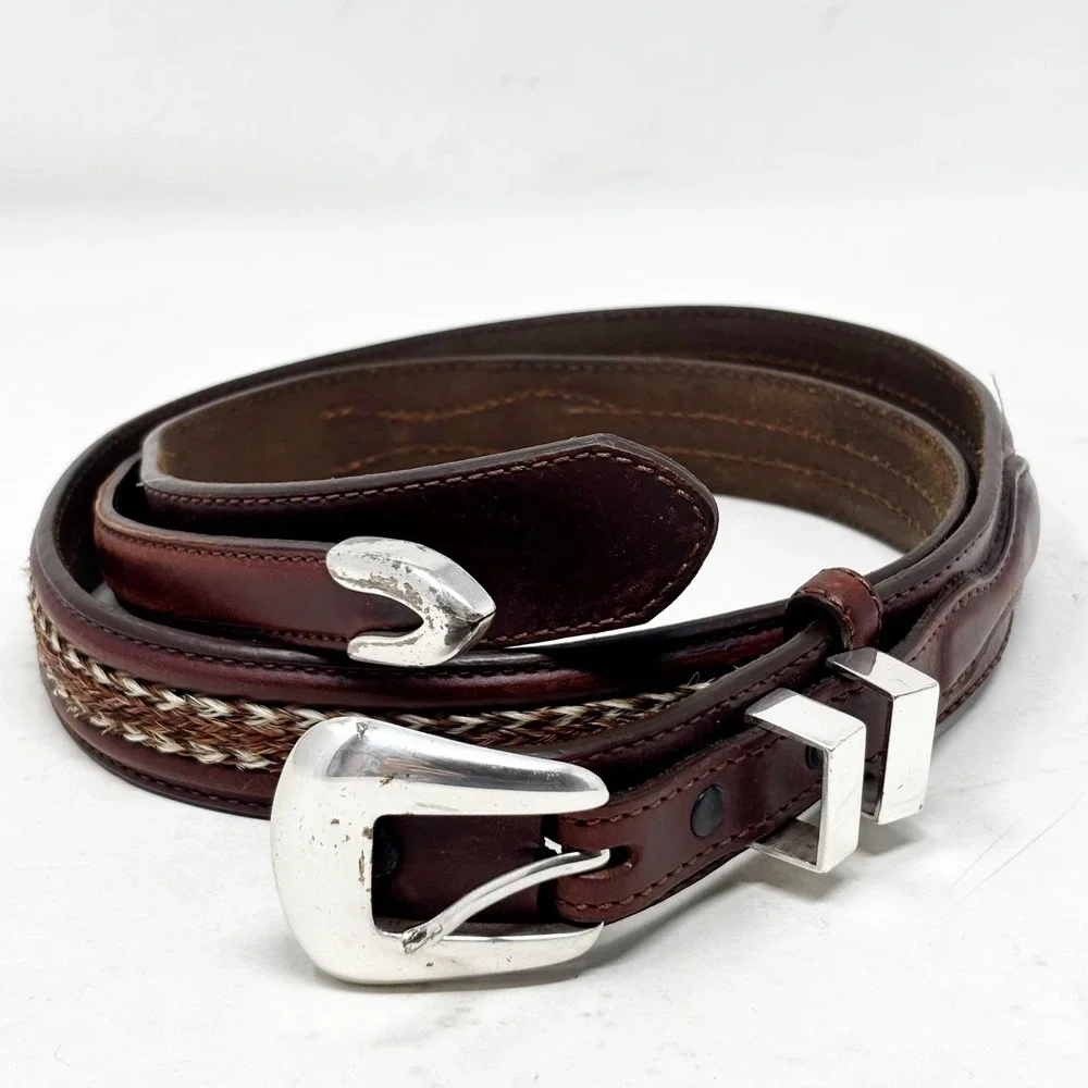 1997 Tony Lama Horsehair Braided Western Leather Ranger Belt Size 40 Silver Tone